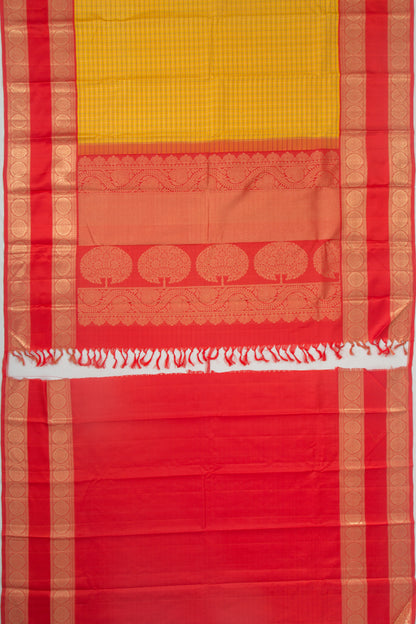 Kanchipuram Silk Checks Yellow Saree
