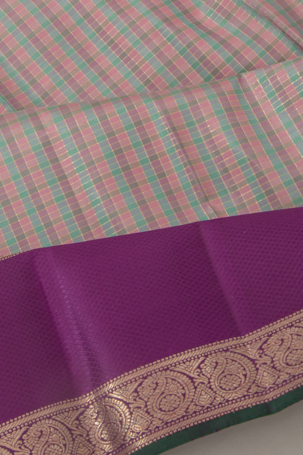 Kanchipuram Silk Checks Multicolour Saree