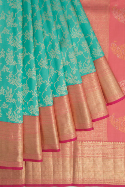 Kanchipuram Silk Jaal Sky Blue Saree