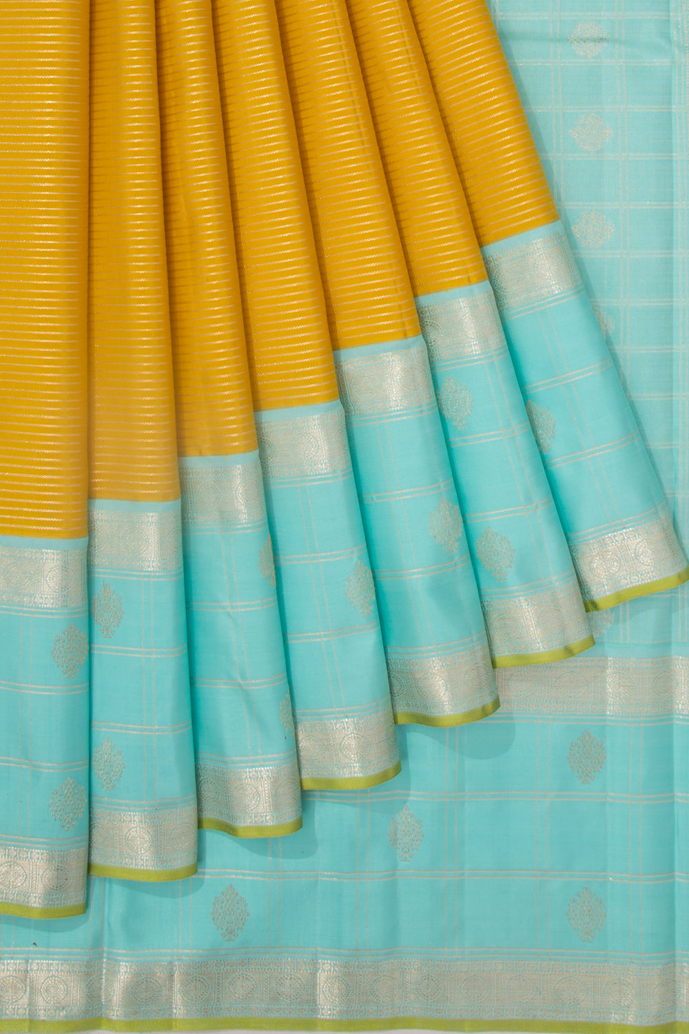 Kanchipuram Silk Horizontal Lines Yellow Saree