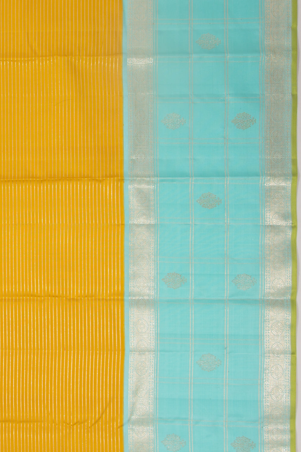 Kanchipuram Silk Horizontal Lines Yellow Saree