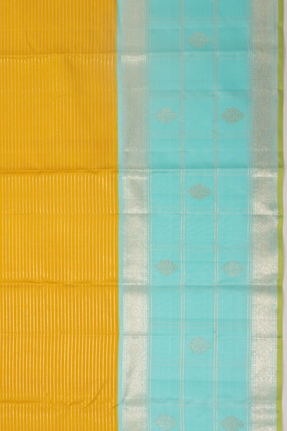 Kanchipuram Silk Horizontal Lines Yellow Saree
