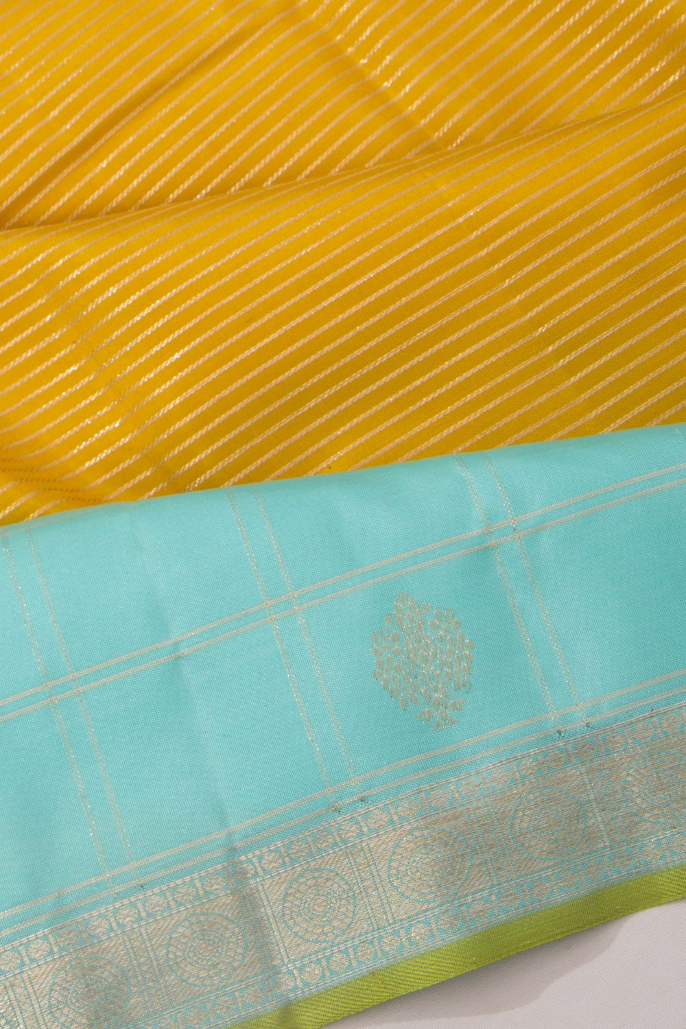 Kanchipuram Silk Horizontal Lines Yellow Saree