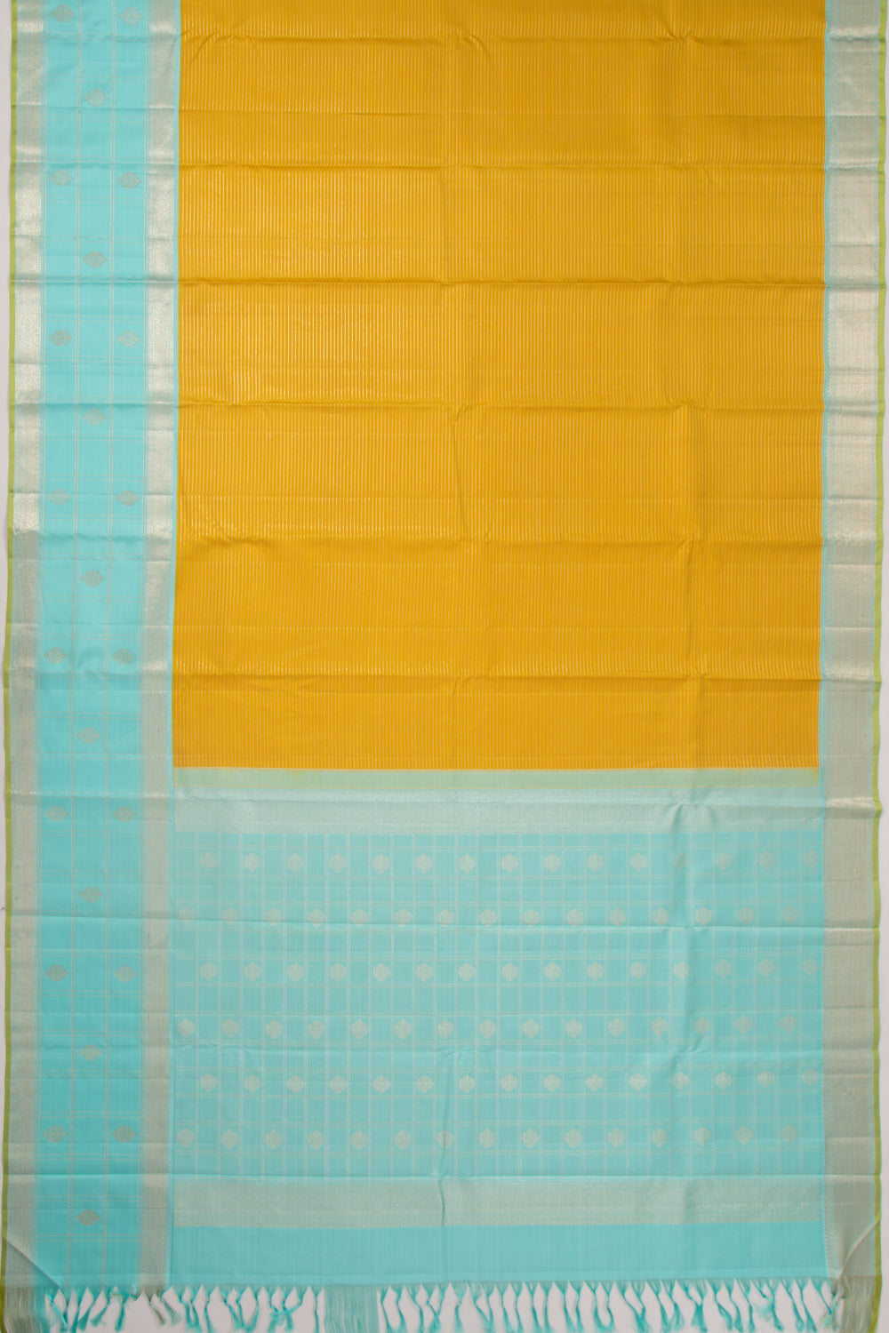 Kanchipuram Silk Horizontal Lines Yellow Saree