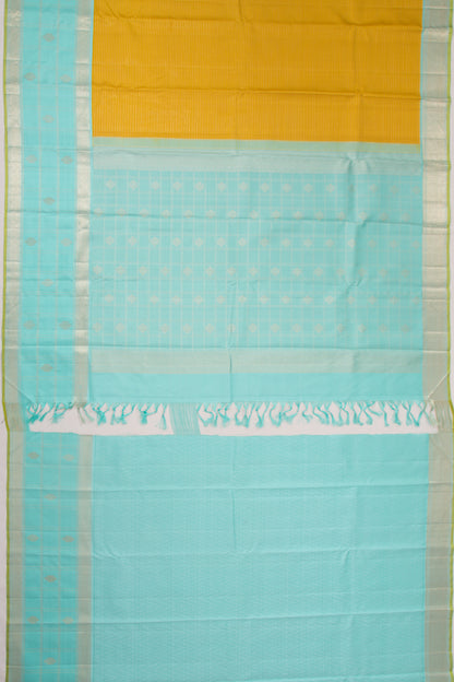 Kanchipuram Silk Horizontal Lines Yellow Saree
