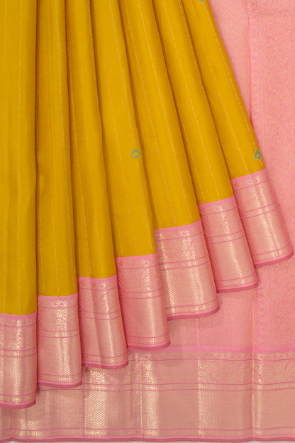 Kanchipuram Silk Vertical Lines And Butta Yellow Saree