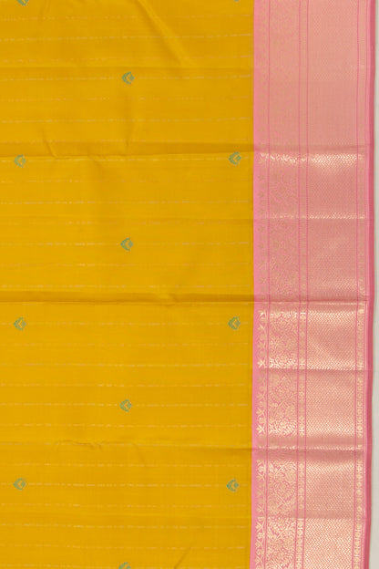 Kanchipuram Silk Vertical Lines And Butta Yellow Saree