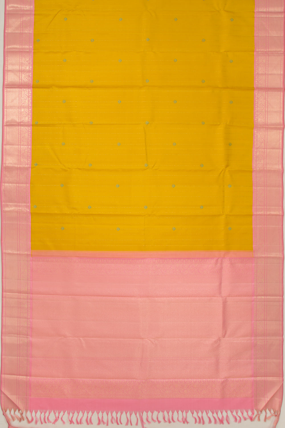 Kanchipuram Silk Vertical Lines And Butta Yellow Saree