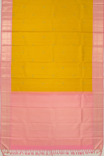 Kanchipuram Silk Vertical Lines And Butta Yellow Saree