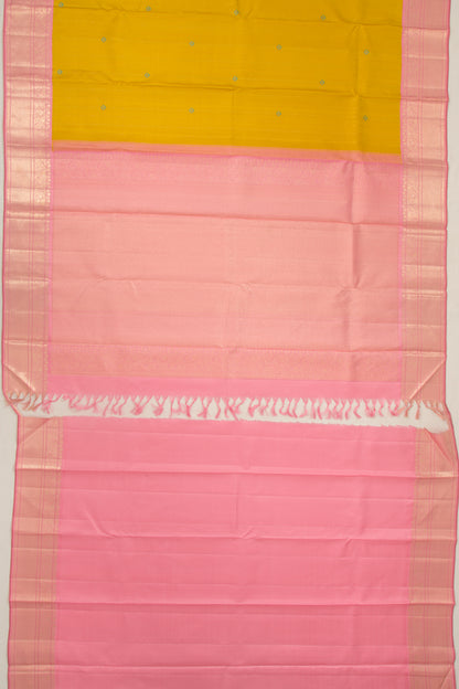 Kanchipuram Silk Vertical Lines And Butta Yellow Saree