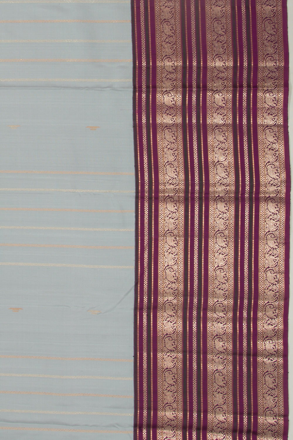 Kanchipuram Silk Vertical Lines And Butta Grey Saree