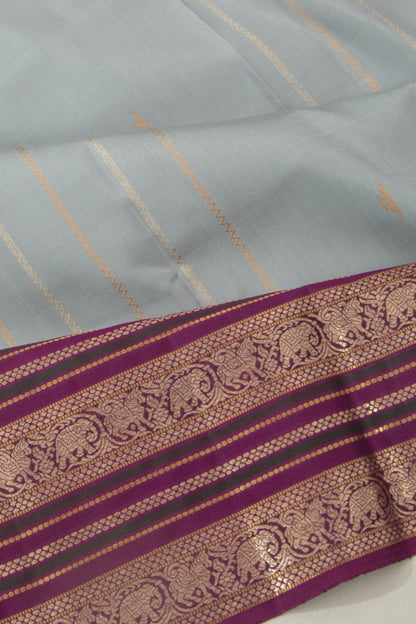 Kanchipuram Silk Vertical Lines And Butta Grey Saree