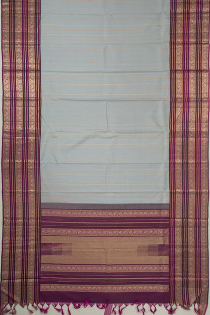 Kanchipuram Silk Vertical Lines And Butta Grey Saree