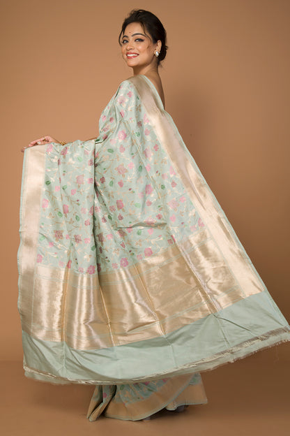 Banarasi Silk Jaal Pastel Blue Saree