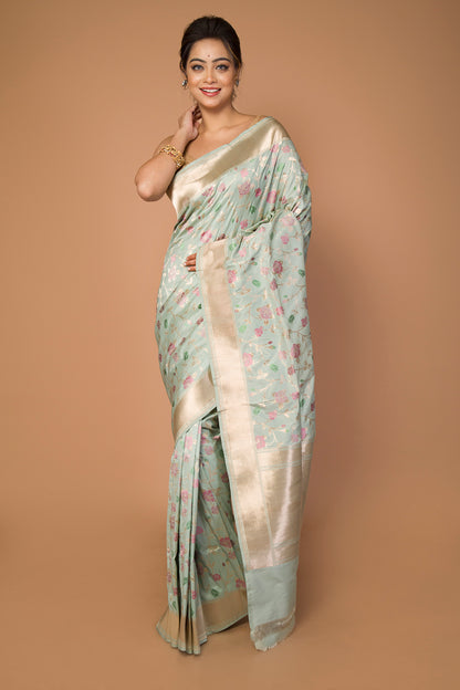 Banarasi Silk Jaal Pastel Blue Saree