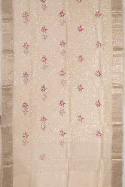 Organza Floral Embroidery Cream Saree
