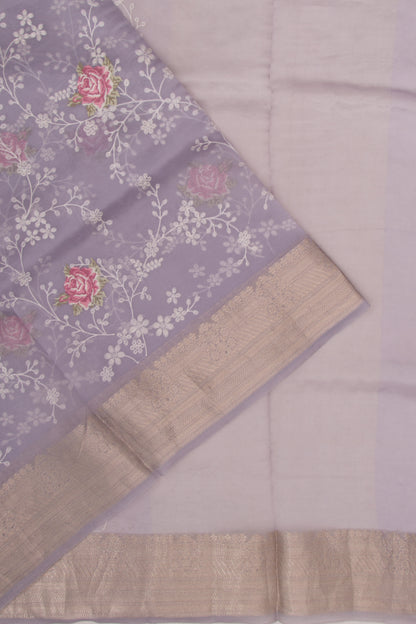 Organza Floral Embroidery Lavender Saree