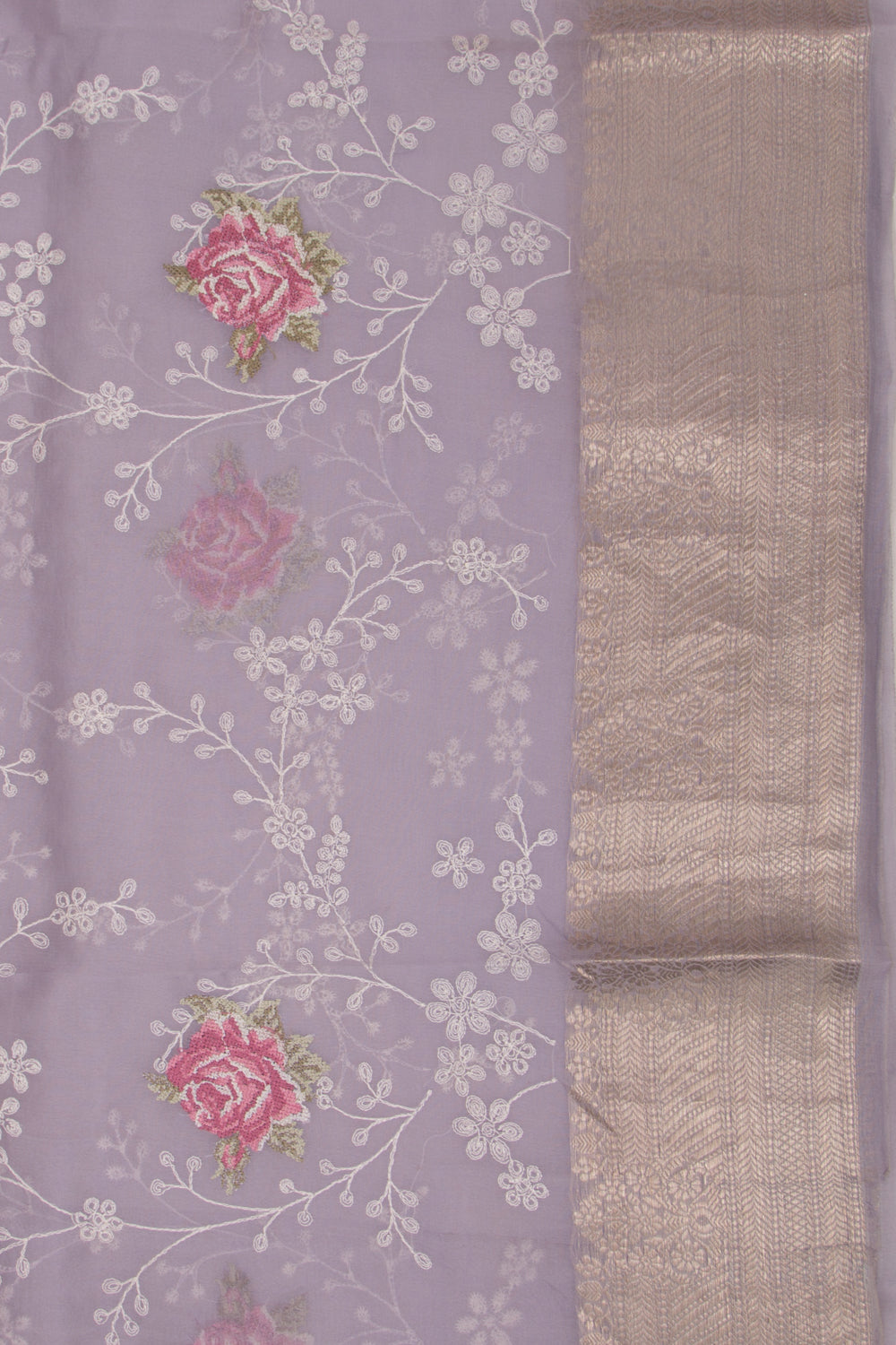 Organza Floral Embroidery Lavender Saree