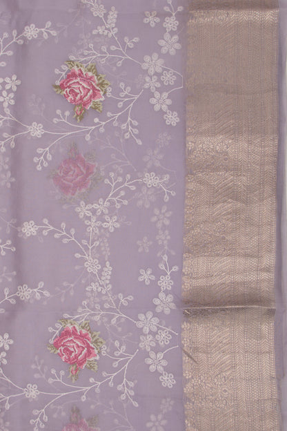 Organza Floral Embroidery Lavender Saree