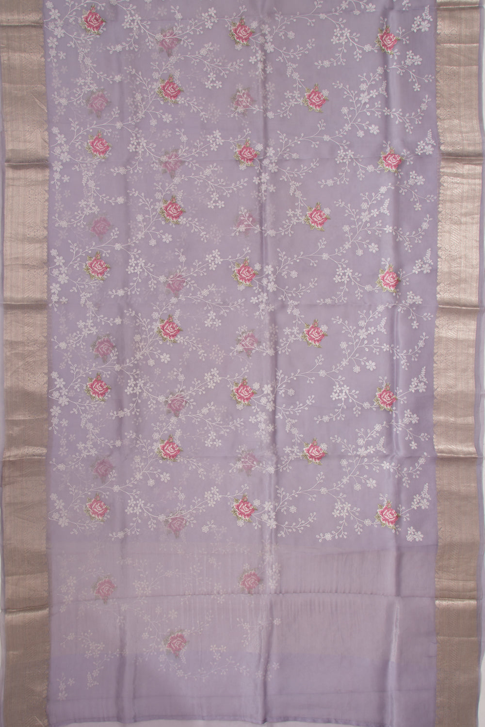Organza Floral Embroidery Lavender Saree