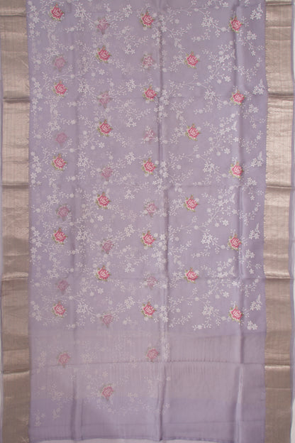 Organza Floral Embroidery Lavender Saree