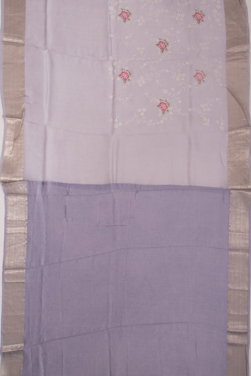 Organza Floral Embroidery Lavender Saree