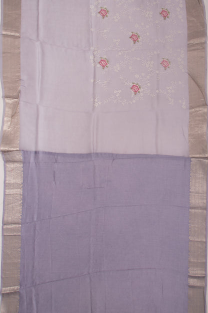 Organza Floral Embroidery Lavender Saree