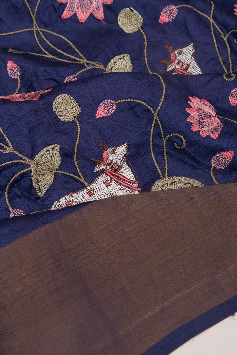 Tussar Embroidery Pichwai Dark Blue Saree