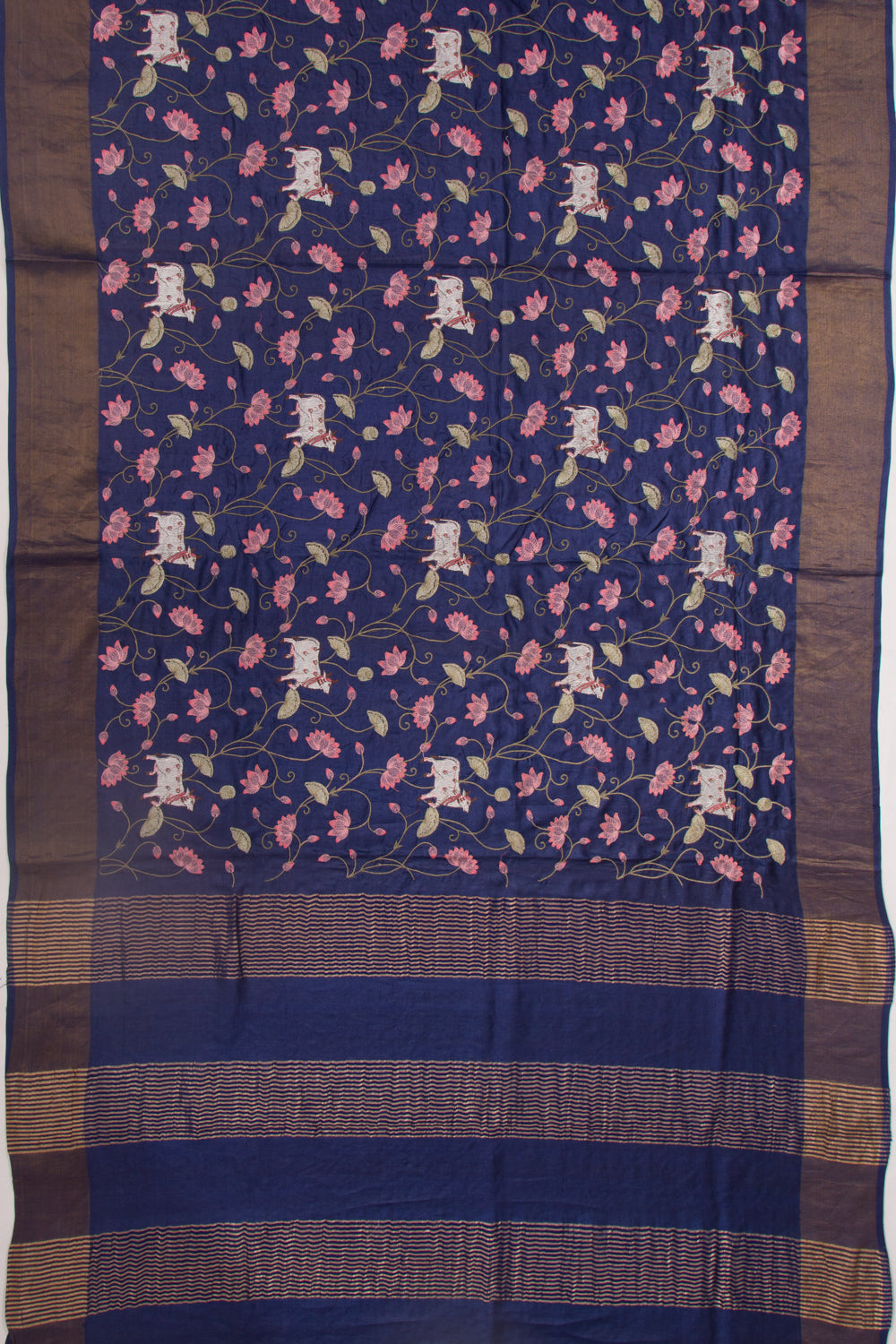 Tussar Embroidery Pichwai Dark Blue Saree