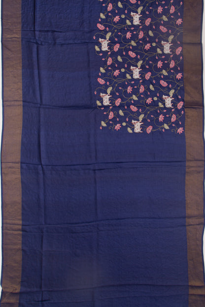 Tussar Embroidery Pichwai Dark Blue Saree
