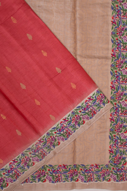 Tussar Butta Red Saree