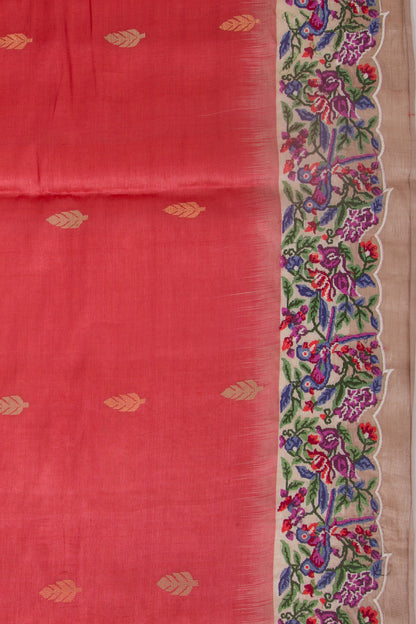 Tussar Butta Red Saree