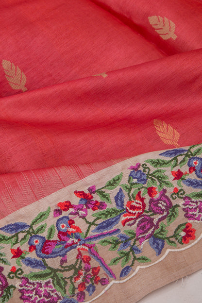 Tussar Butta Red Saree