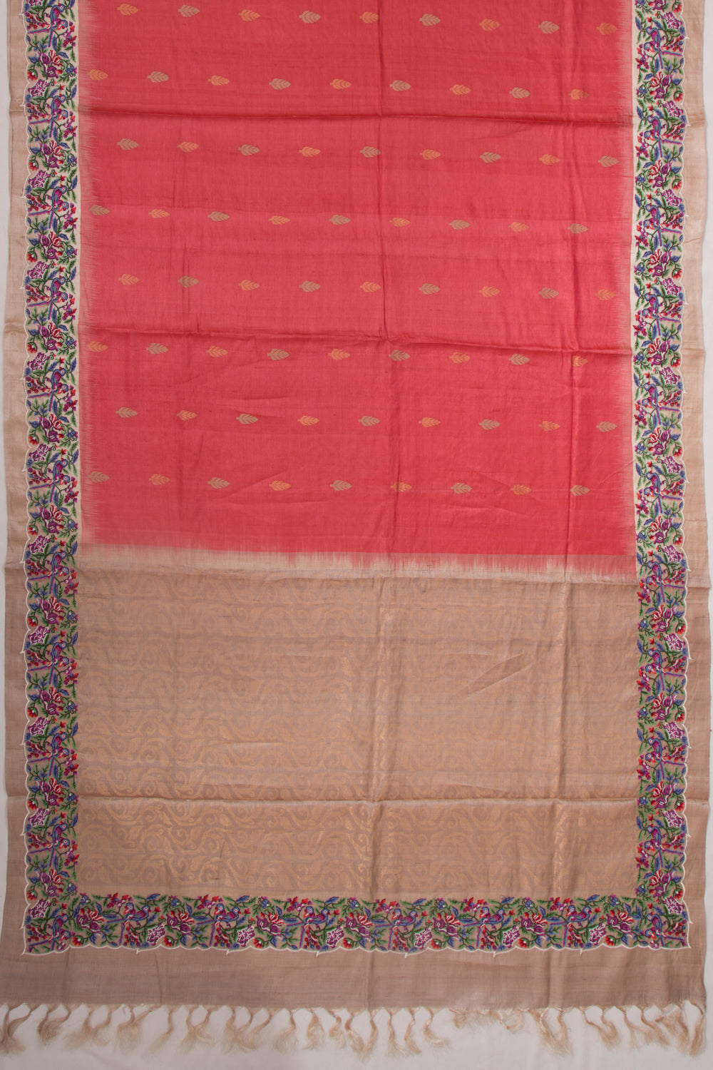 Tussar Butta Red Saree