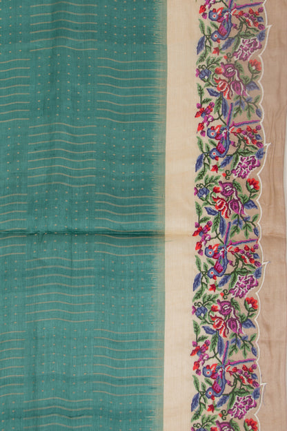 Tussar Brocade Teal Green Saree
