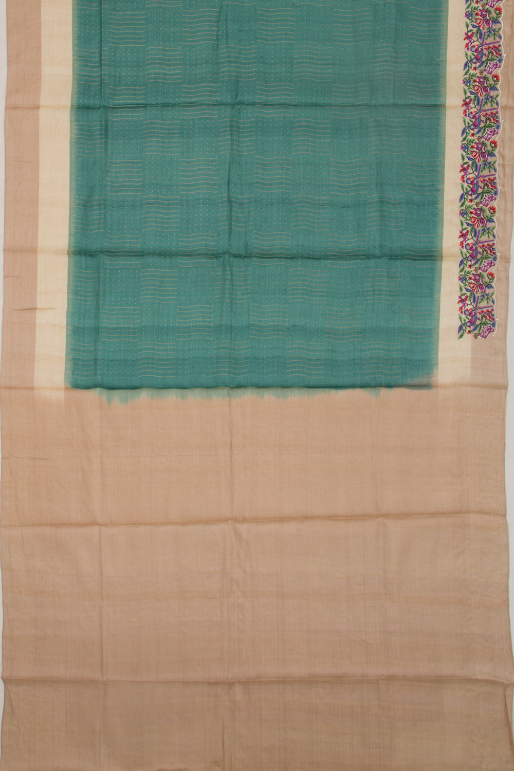Tussar Brocade Teal Green Saree