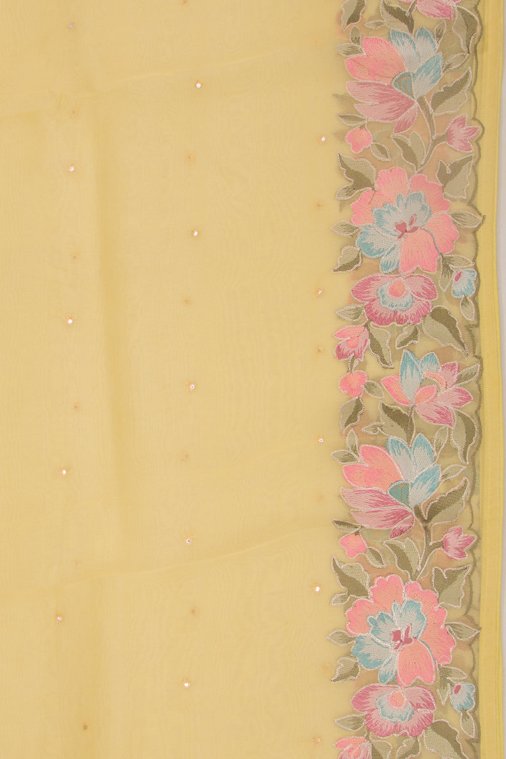 Organza Mirror Work Butta Yellow Saree