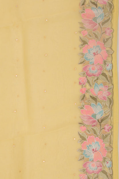 Organza Mirror Work Butta Yellow Saree