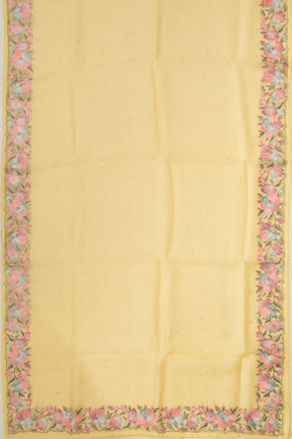 Organza Mirror Work Butta Yellow Saree