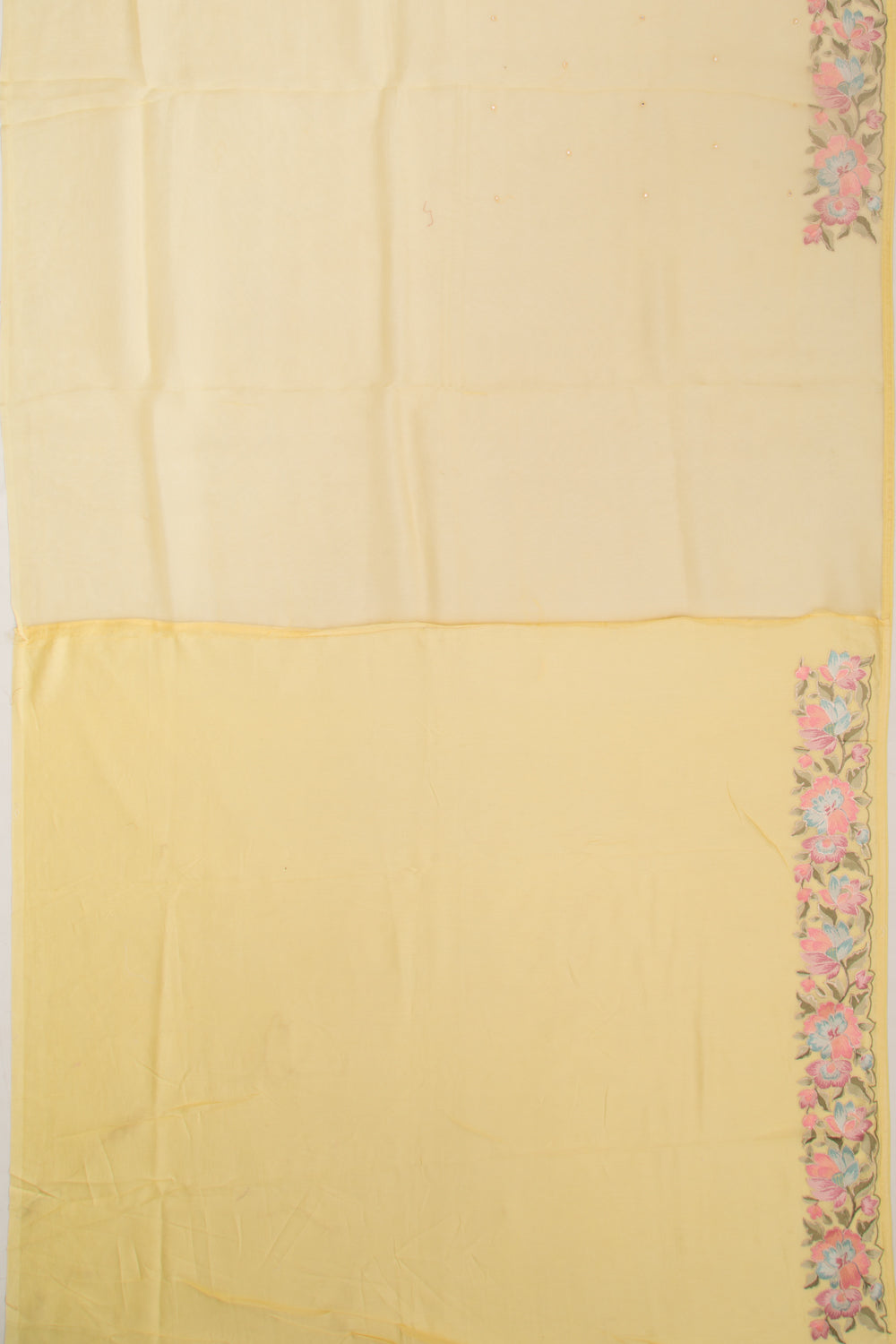 Organza Mirror Work Butta Yellow Saree