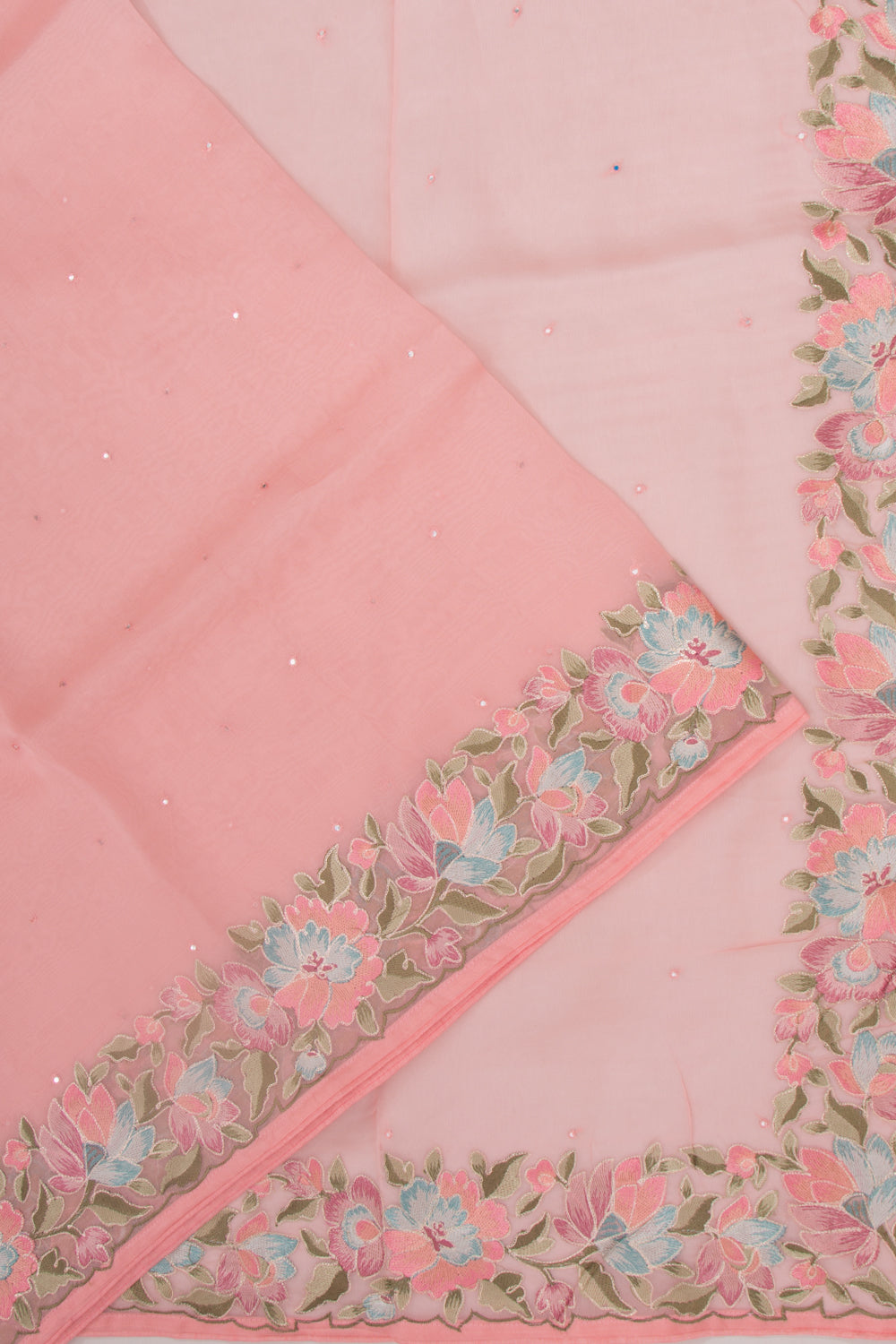 Organza Mirror Work Butta Pink Saree
