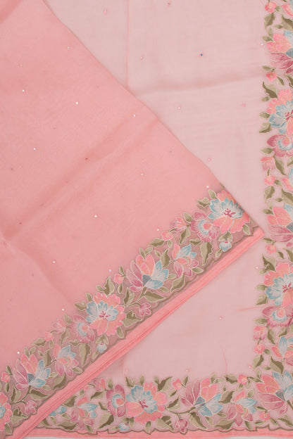 Organza Mirror Work Butta Pink Saree