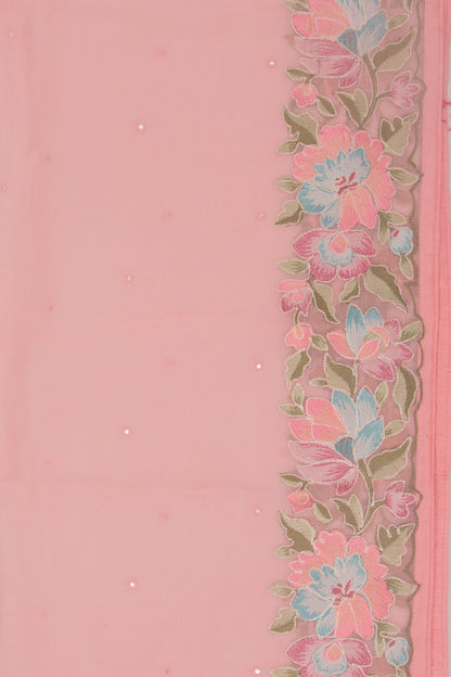 Organza Mirror Work Butta Pink Saree