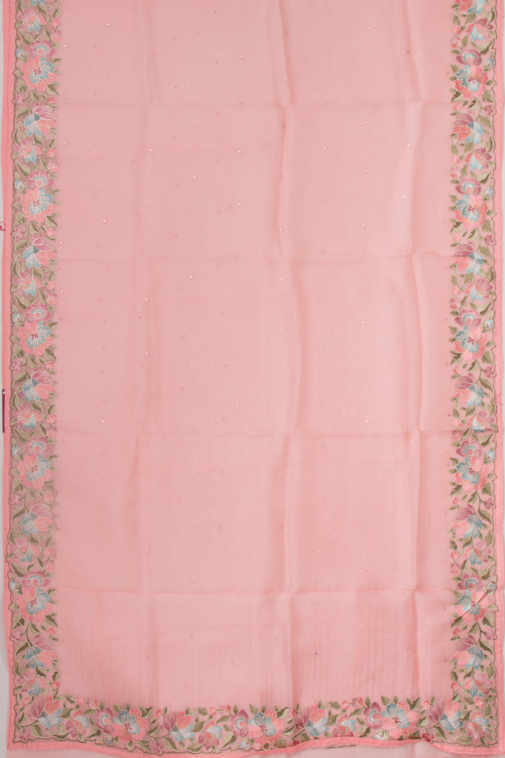 Organza Mirror Work Butta Pink Saree