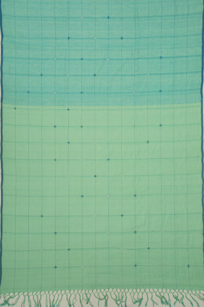 Ponduru Handspun Cotton Checks And Butta Sea Green Saree