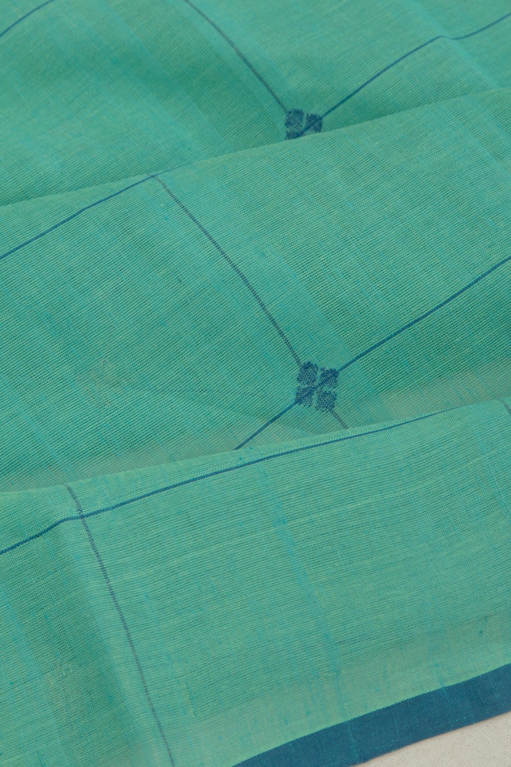 Ponduru Handspun Cotton Checks And Butta Sea Green Saree