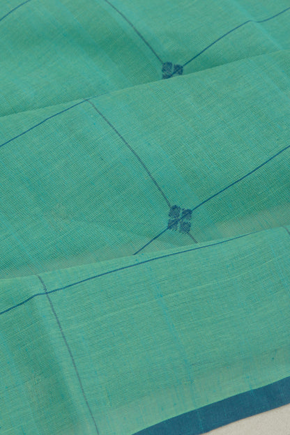 Ponduru Handspun Cotton Checks And Butta Sea Green Saree