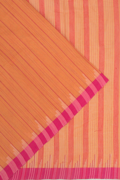 Ponduru Handspun Cotton Vertical Lines Orange Saree