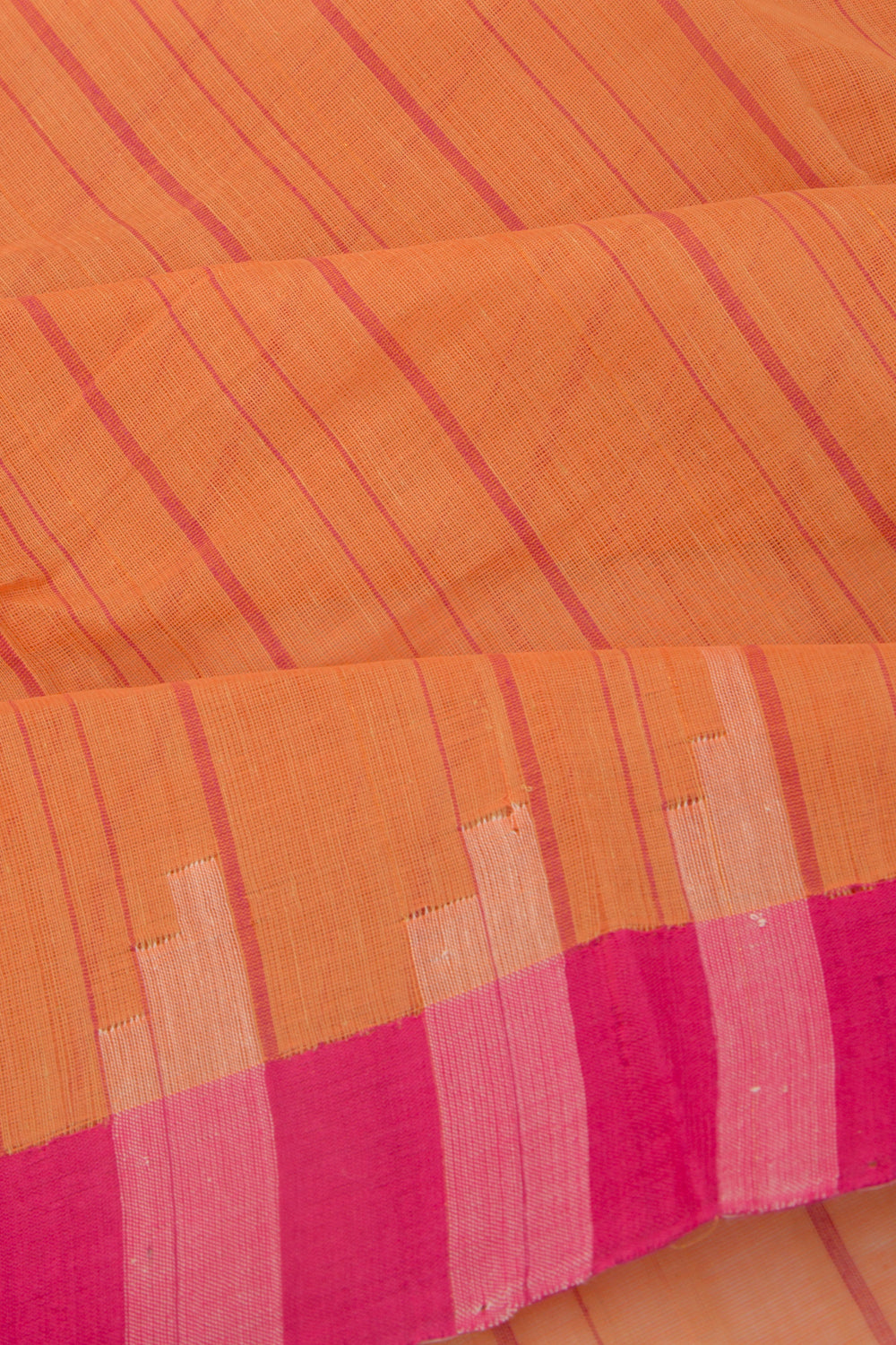Ponduru Handspun Cotton Vertical Lines Orange Saree