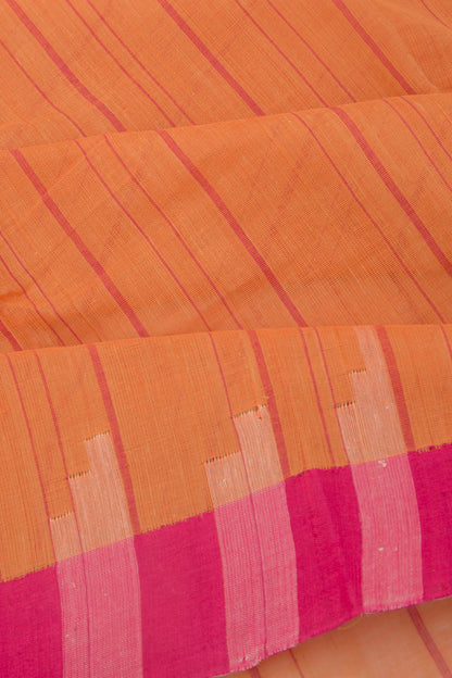 Ponduru Handspun Cotton Vertical Lines Orange Saree